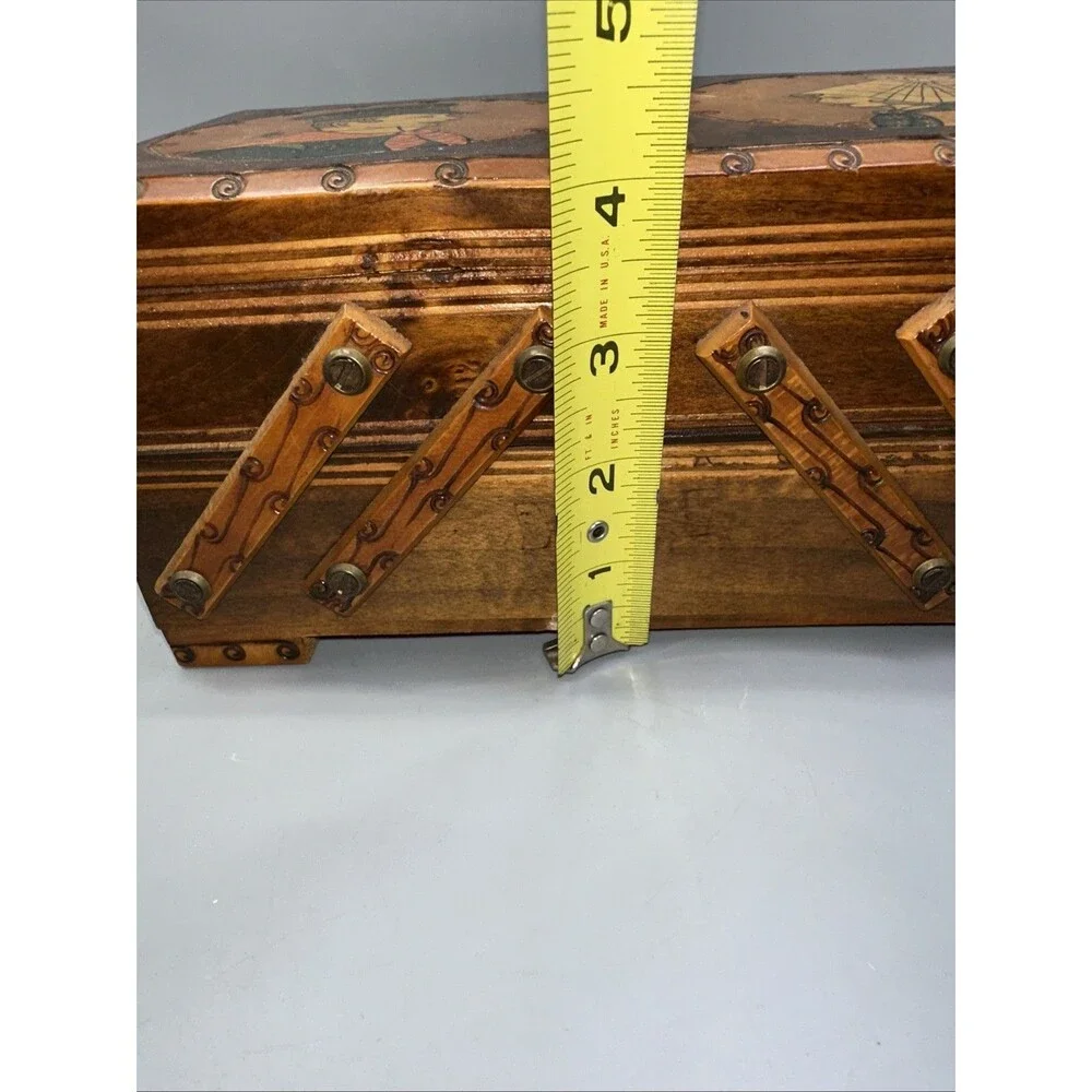 VINTAGE Wood Tiered Hand Painted Accordion Fold Out Sewing Box 9 X 5 X 4